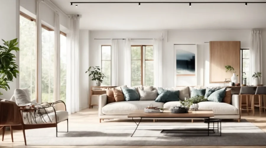 a bright, modern living room with a freshly updated interior showcasing elegant furniture and wide, open spaces.